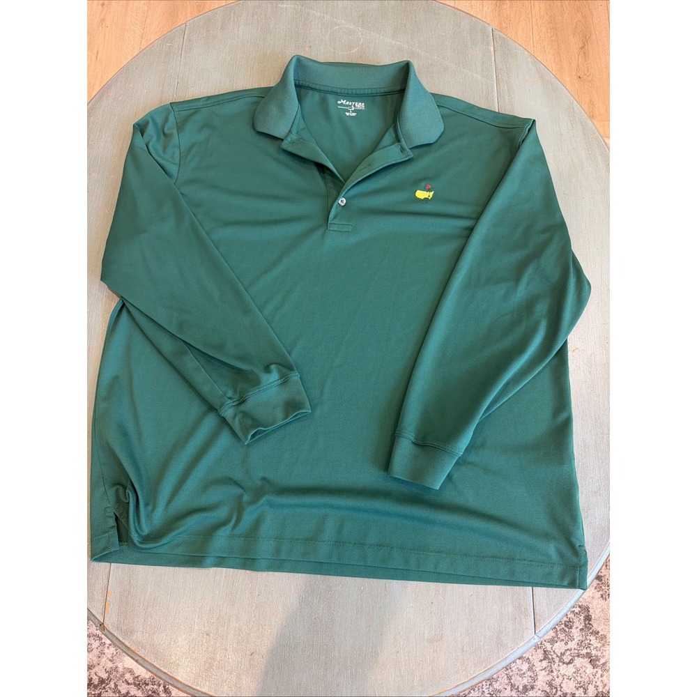 Masters Tech Golf Polo Shirt Men L Long Sleeve Green Augusta National Tournament